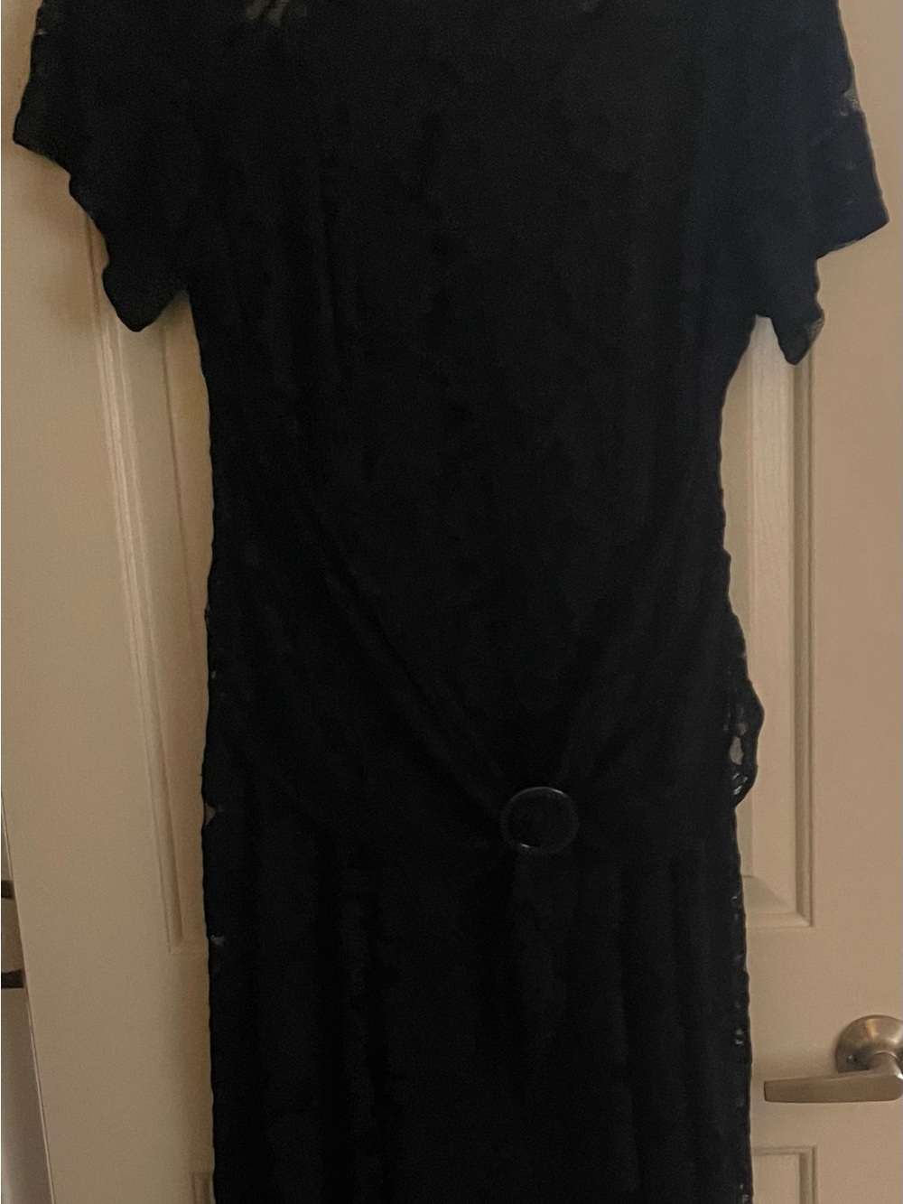 Black Lace Midi Dress with Waist Ring Detail